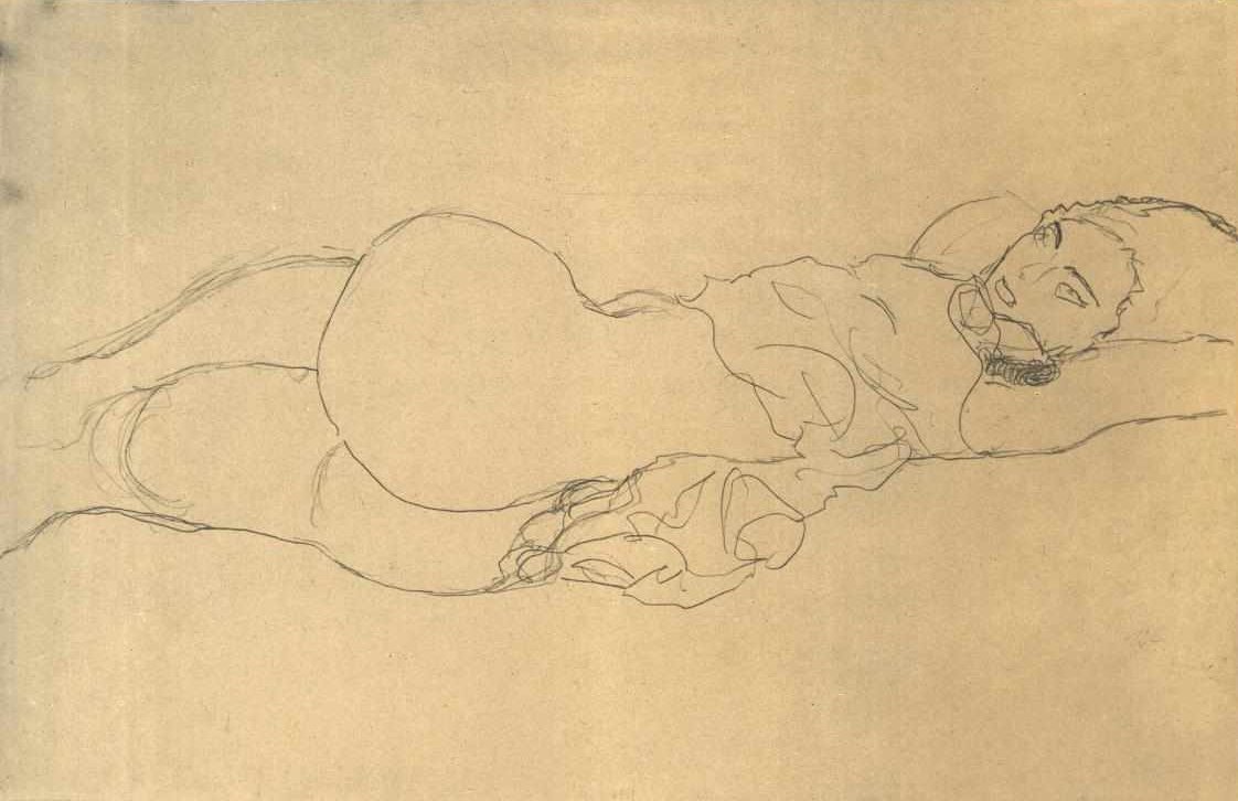 Liggende halve naakt door Gustav Klimt