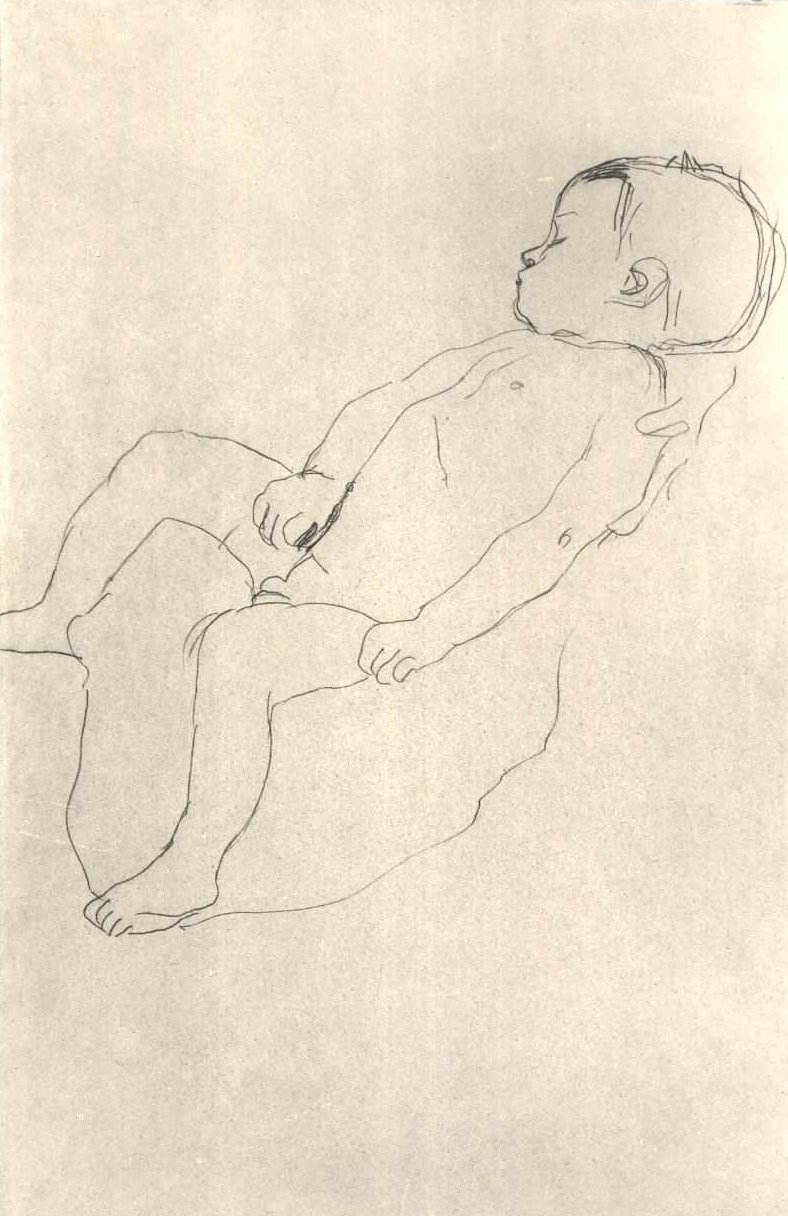 Slapende jongen naar links door Gustav Klimt
