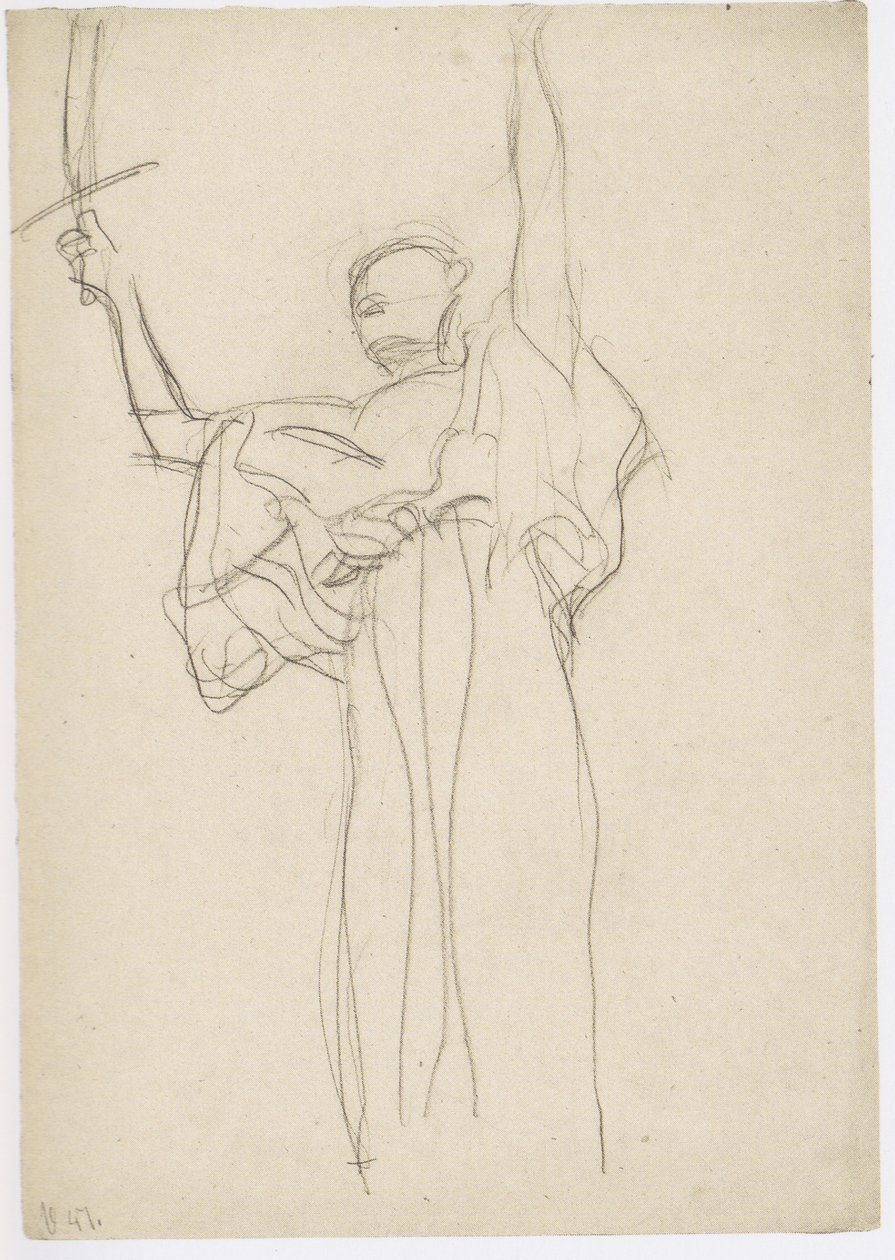 Staande met zwaard in de opgeheven rechterhand door Gustav Klimt