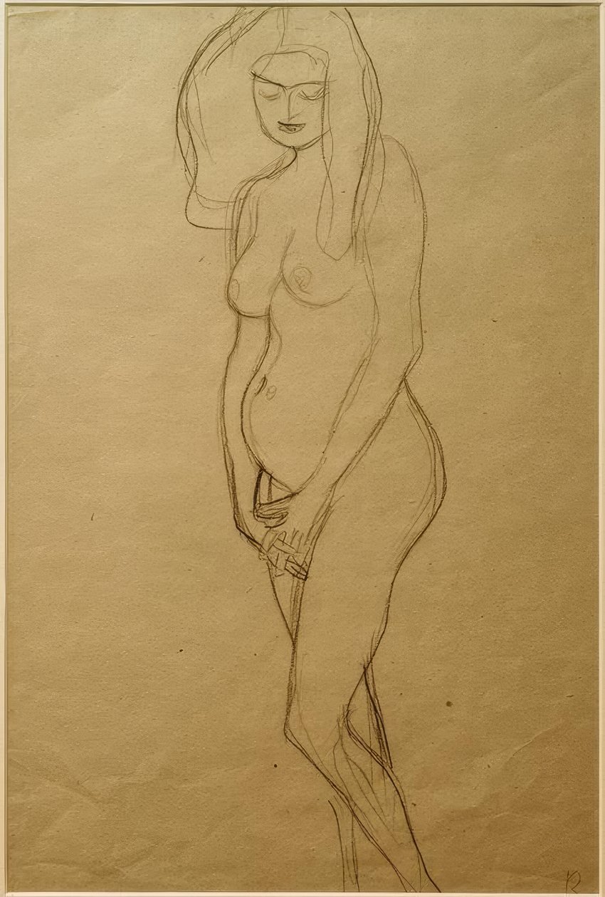 Staande naakte zwangere naar links, de handen... door Gustav Klimt