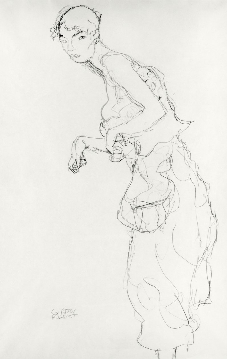 Vrouw met Pantalons Kijkt naar Links, ca. 1916-17 door Gustav Klimt