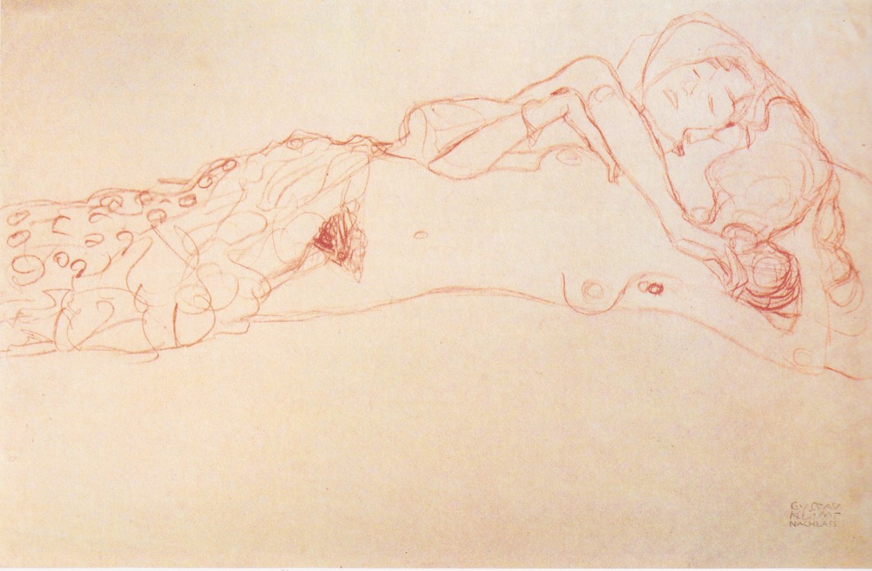 Twee naakten liggend op de rug door Gustav Klimt