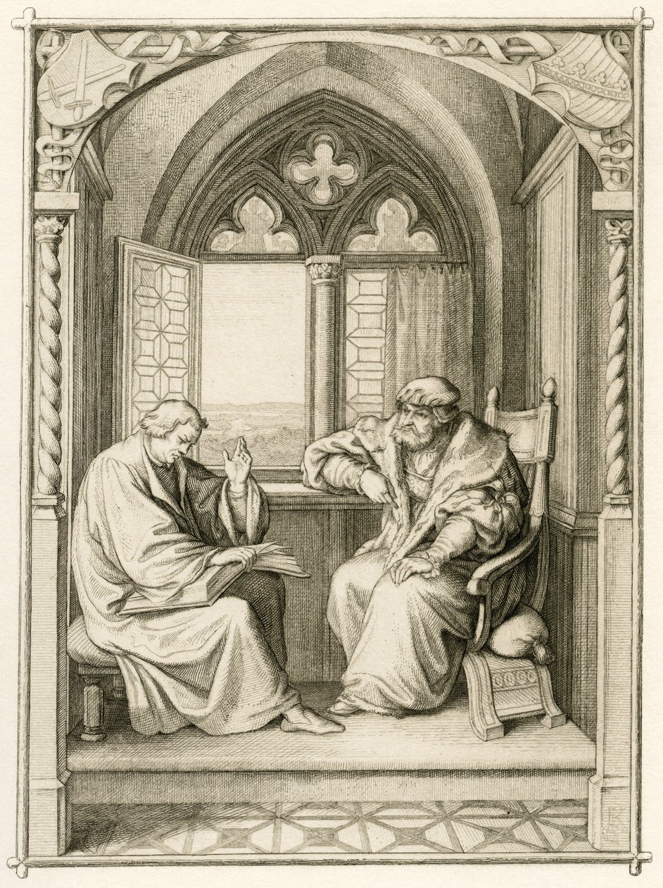 Luther leest voor aan keurvorst Johann de Standvastige (Jean I de Saxe) door Gustav Ferdinand Leopold Konig