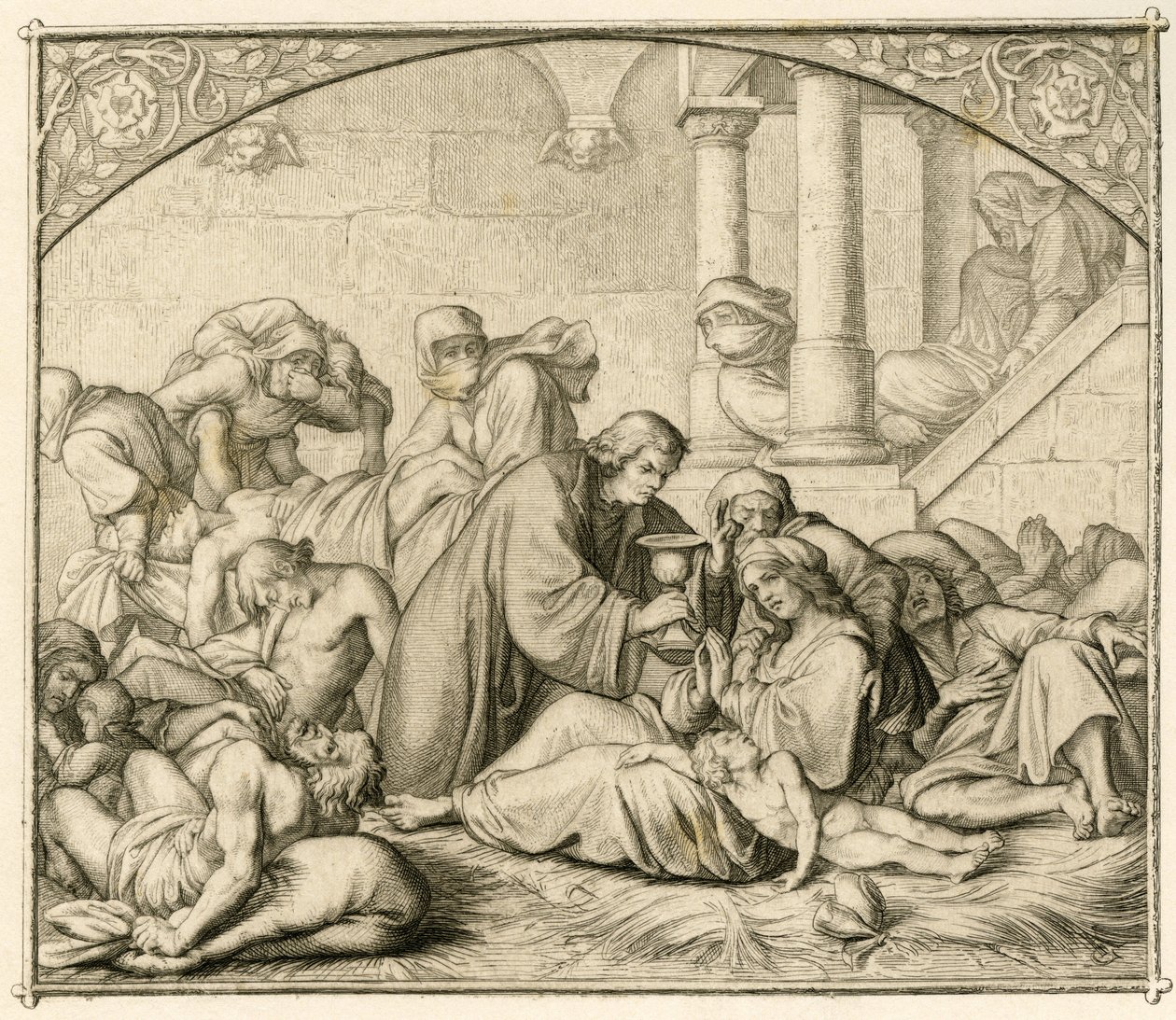 Luther met pestlijders in Wittenberg door Gustav Ferdinand Leopold Konig