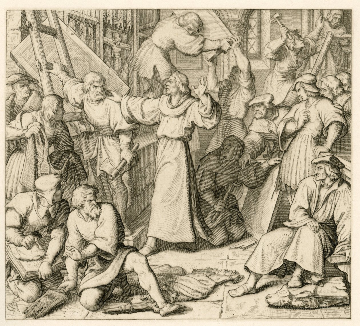 Maarten Luther tegen het iconoclasme door Gustav Ferdinand Leopold Konig