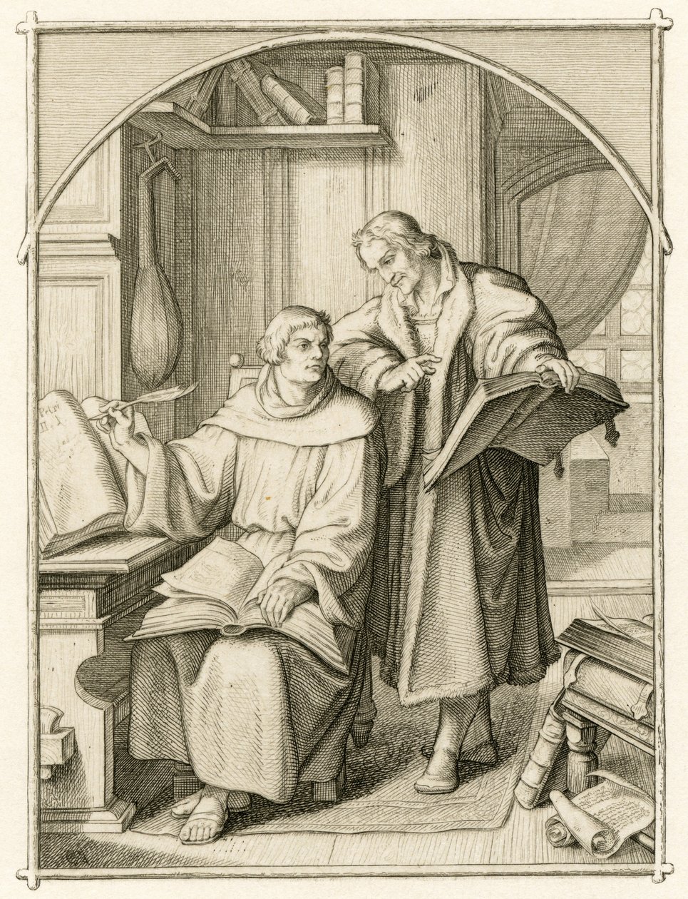 Maarten Luther en Philipp Melanchthon (Philippe, Philippus Melanchthon) door Gustav Ferdinand Leopold Konig