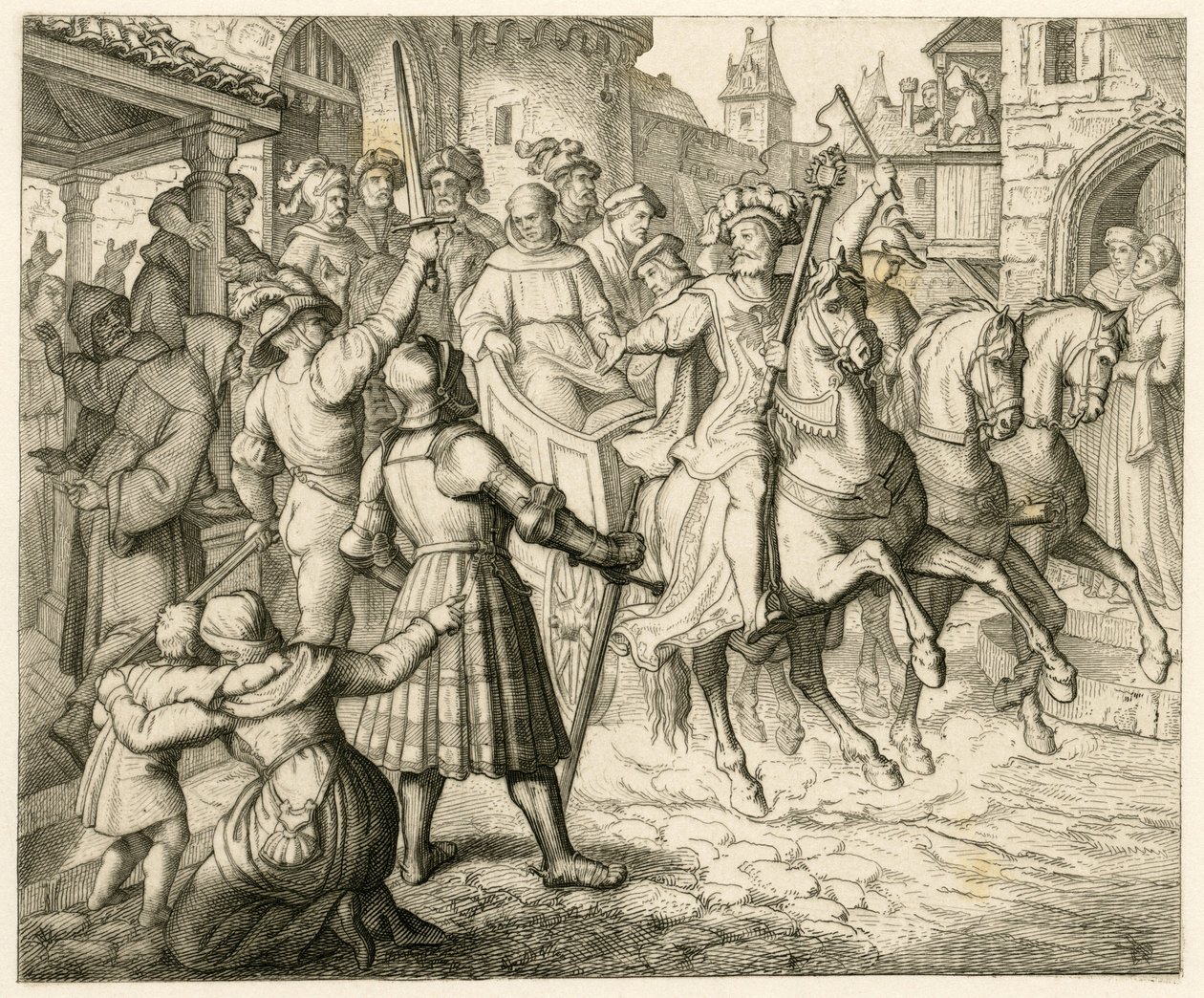 De ontvangst van Maarten Luther in Worms door Gustav Ferdinand Leopold Konig