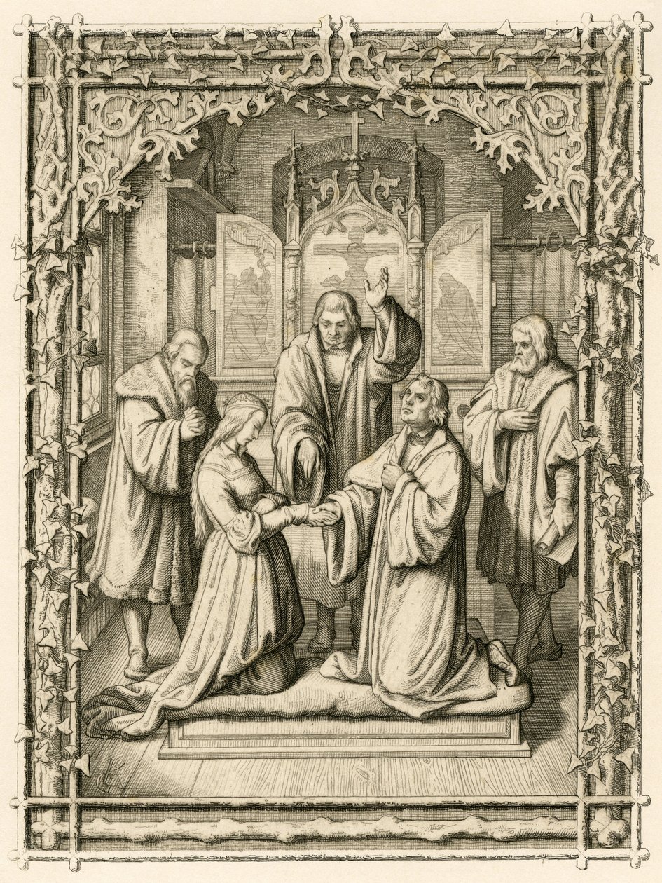 Het huwelijk van Maarten Luther en Katharina von Bora (Catherine de Bore) door Gustav Ferdinand Leopold Konig