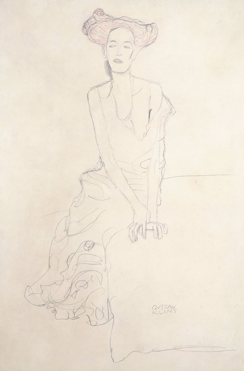 Aug Ruhubeit de jonge vrouw, steunend op haar handen, 1908 door Gustav Klimt