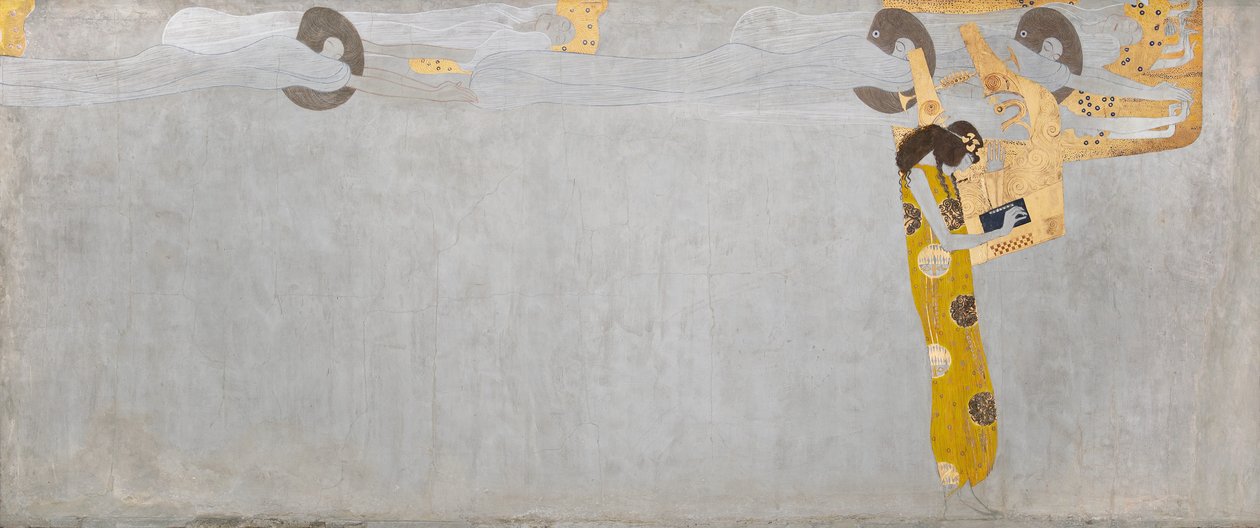 Beethovenfries: Het verlangen naar geluk vindt voldoening in de poëzie - Paneel 7, rechter lange wand door Gustav Klimt