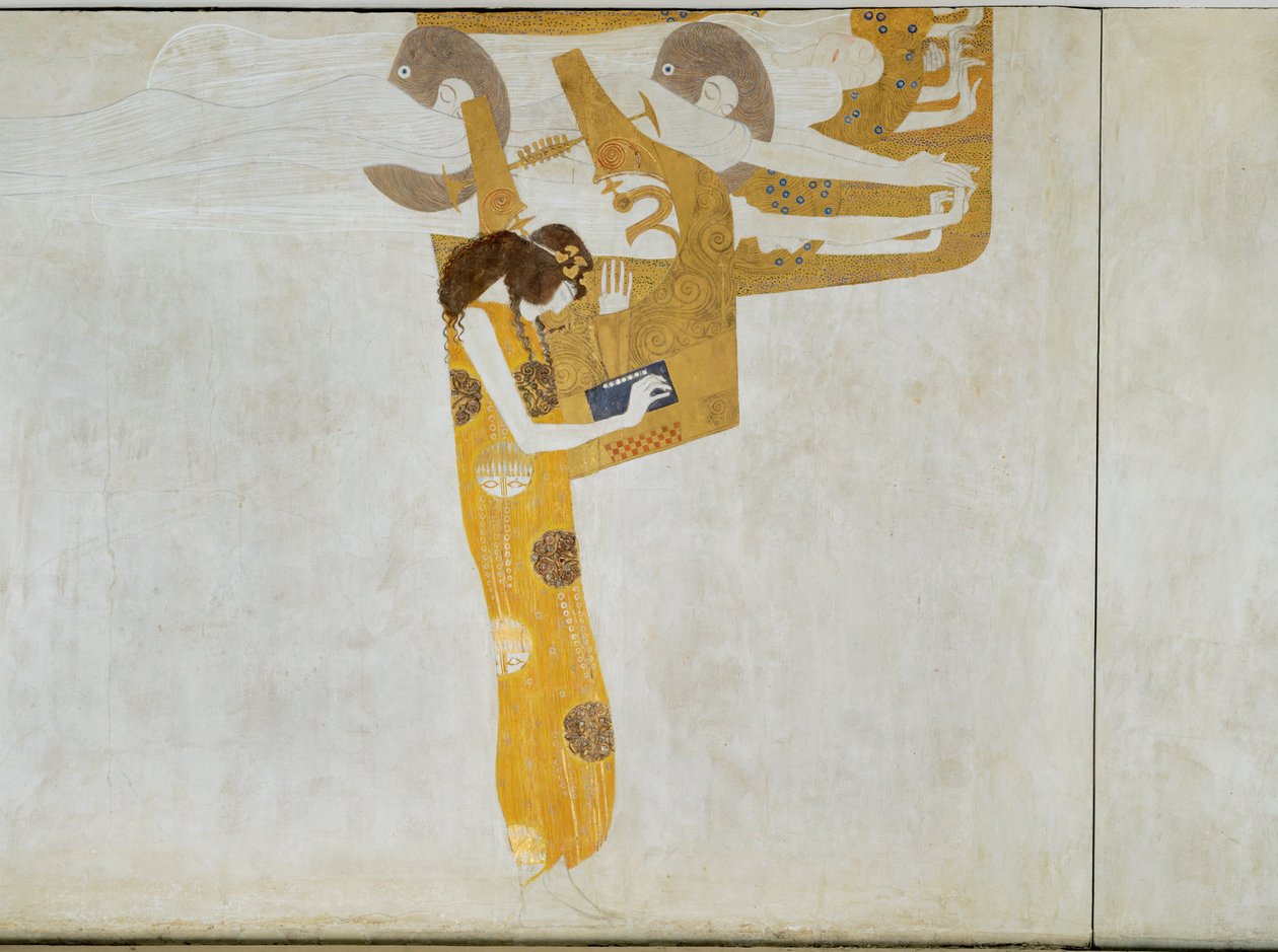 Beethovenfries, allegorie van " Poëzie " 1902 (caseïne op stucwerk) door Gustav Klimt