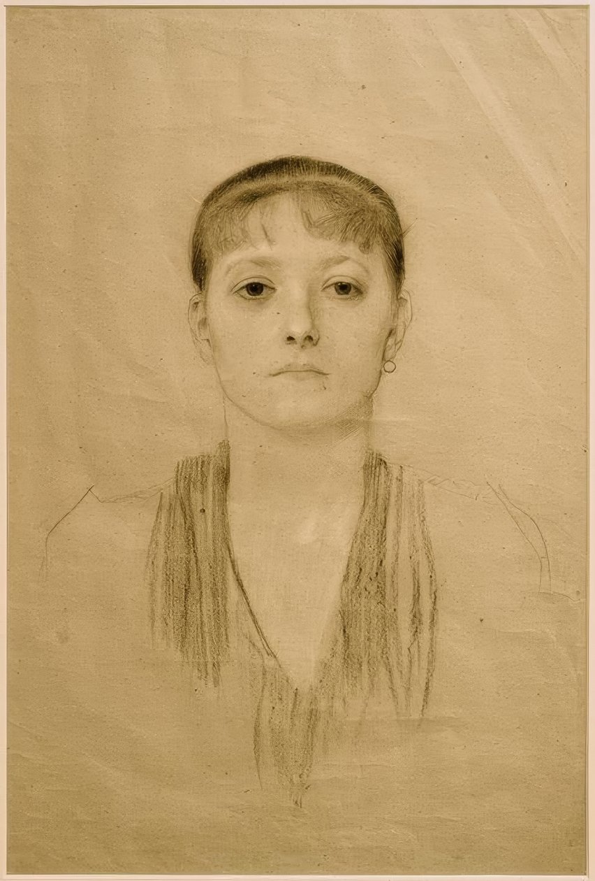 Borstbeeld van een Meisje van Voren door Gustav Klimt