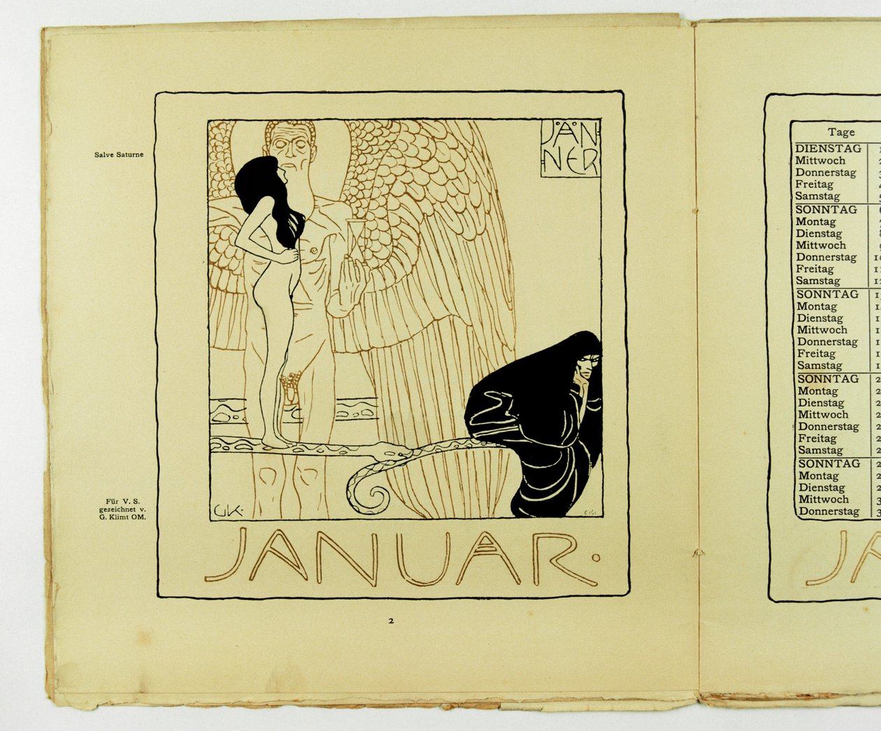 Kalenderblad voor januari 1901 (kleurenlitho) door Gustav Klimt