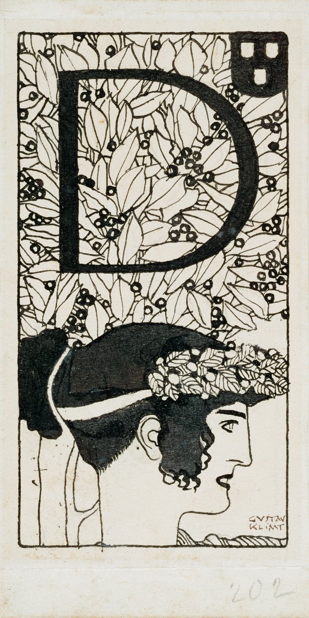Initial D, gebruikt in het derde nummer van Ver Sacrum, het tijdschrift van de Art Nouveau Secession-beweging in Oostenrijk door Gustav Klimt