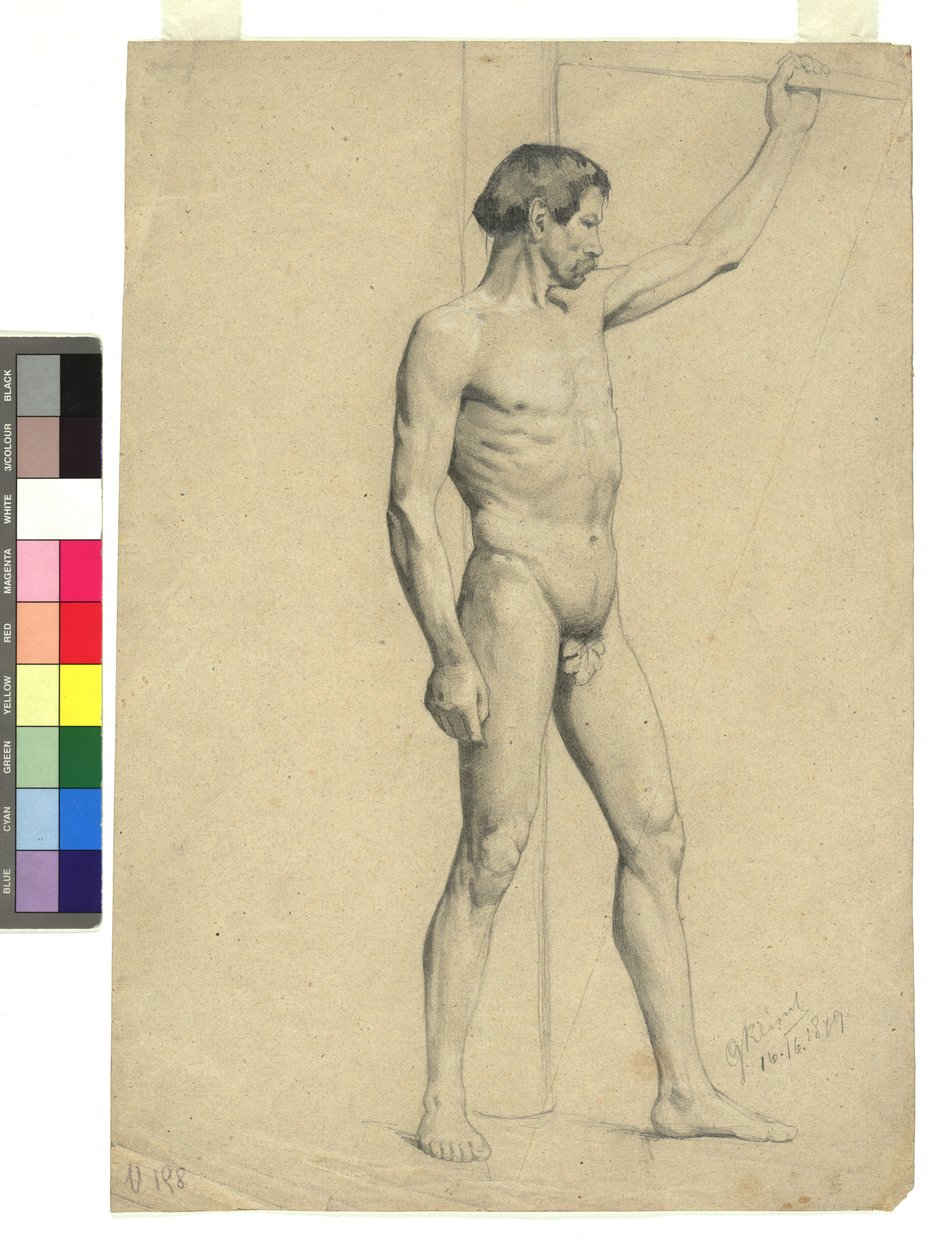 Mannelijke academische naaktpositie door Gustav Klimt