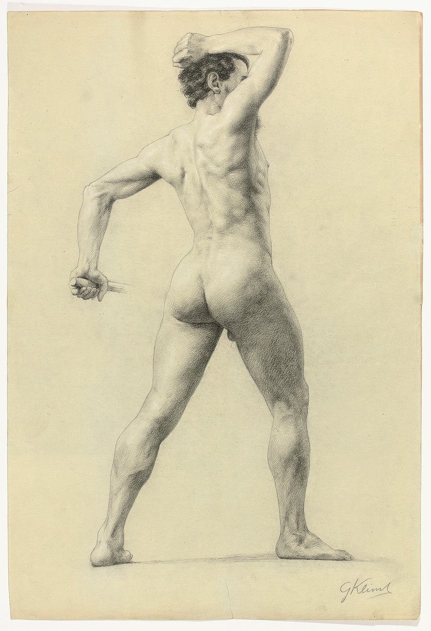 Mannelijk naakt van achteren, ca. 1880 door Gustav Klimt