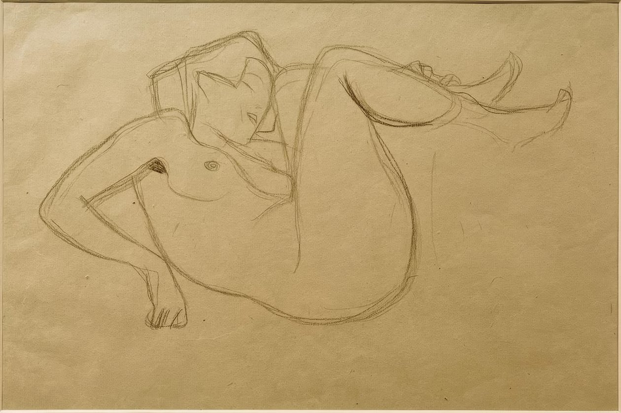 Hurkend naakt meisje met opgetrokken knieën (studie) door Gustav Klimt