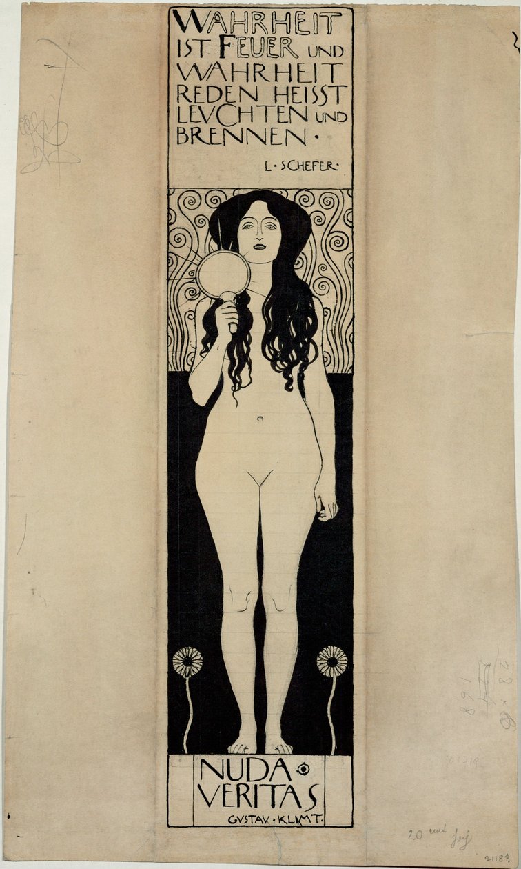 Nuda Veritas, Studie voor een later olieverfschilderij door Gustav Klimt