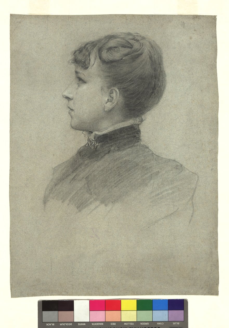 Portret van Hermine, de zus van Gustav Klimt, in profiel naar links door Gustav Klimt