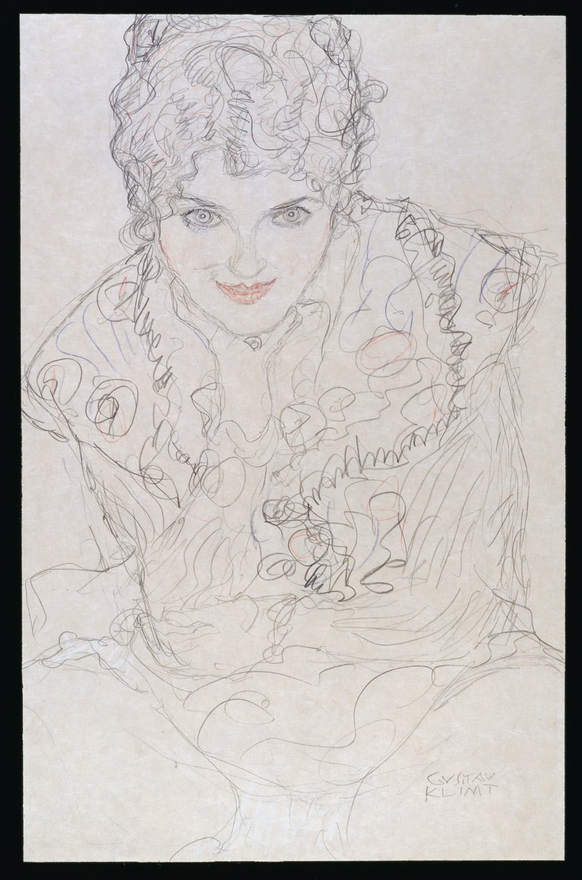 Portret met Rechterhand op Kin, ca. 1917-18 door Gustav Klimt
