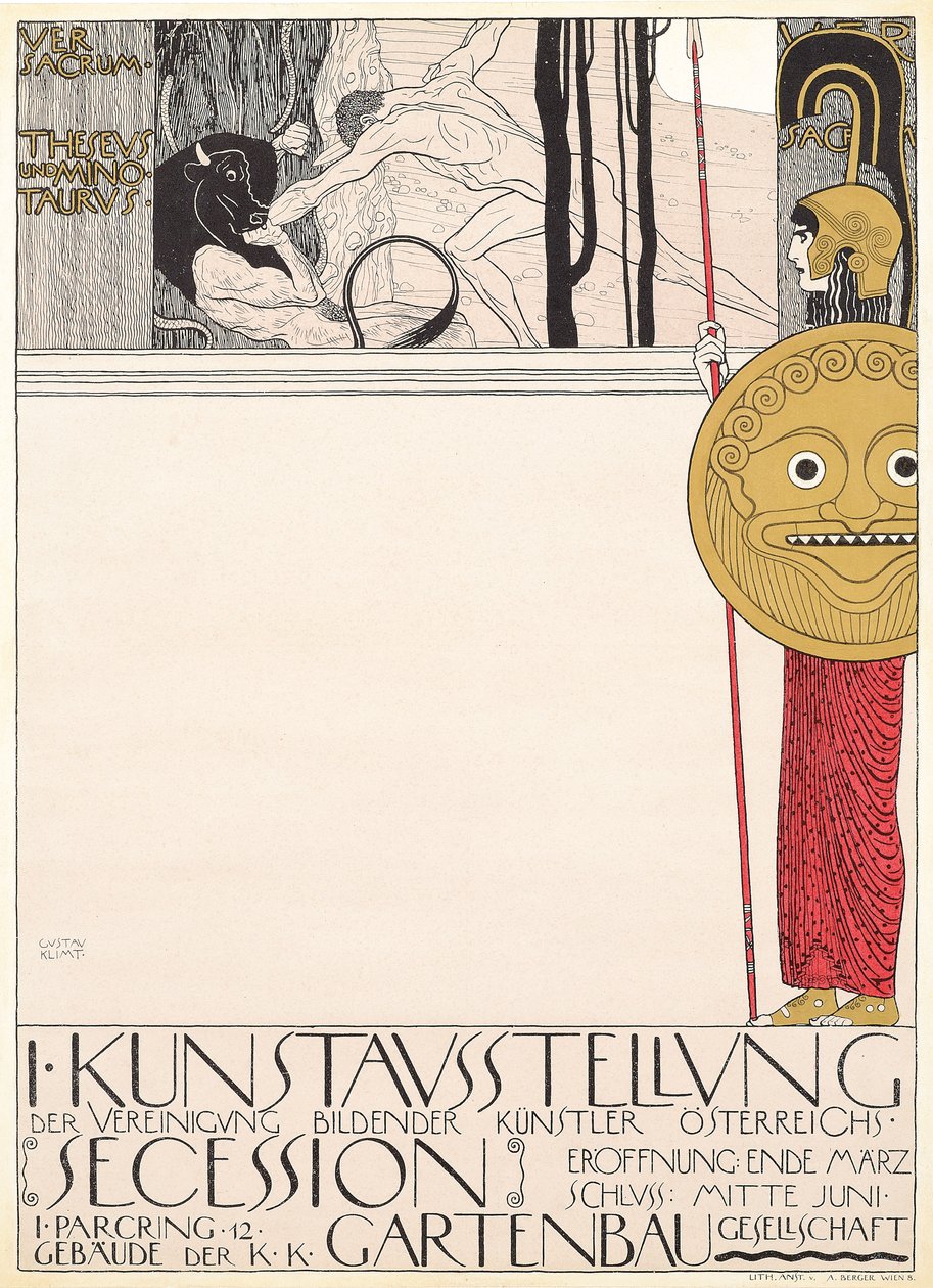 Poster voor de Eerste Secessionistische Tentoonstelling in Wenen in 1898 door Gustav Klimt