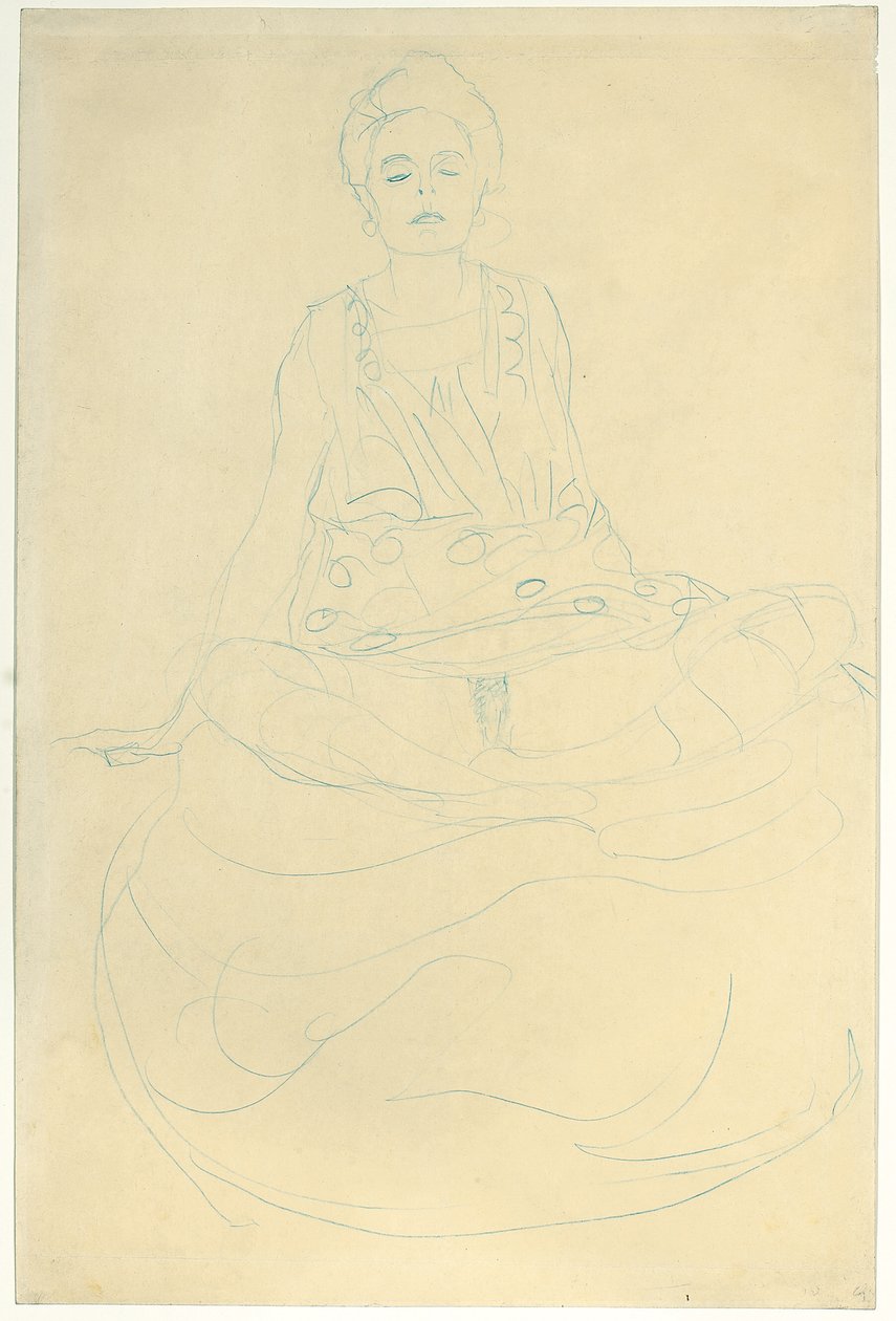 Zittende halfnaakte van voren (1907) door Gustav Klimt