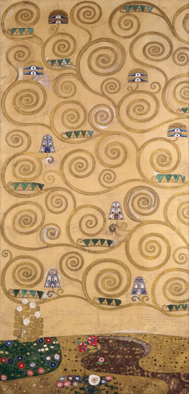 Schetsen voor de fries voor het Palais Stoclet in Brussel, België (aquarel  potlood op papier) door Gustav Klimt