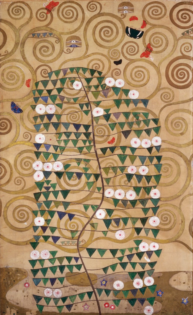 Schetsen voor de fries voor het Palais Stoclet in Brussel, België (aquarel  potlood op papier) door Gustav Klimt