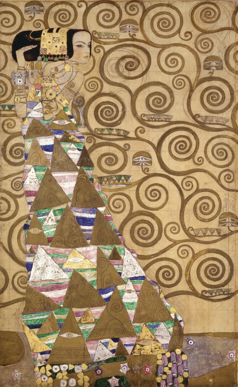 Schetsen voor de fries voor het Palais Stoclet in Brussel, België (aquarel  potlood op papier) door Gustav Klimt