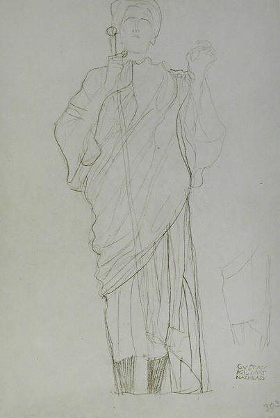 Staande vrouw met zwaard door Gustav Klimt