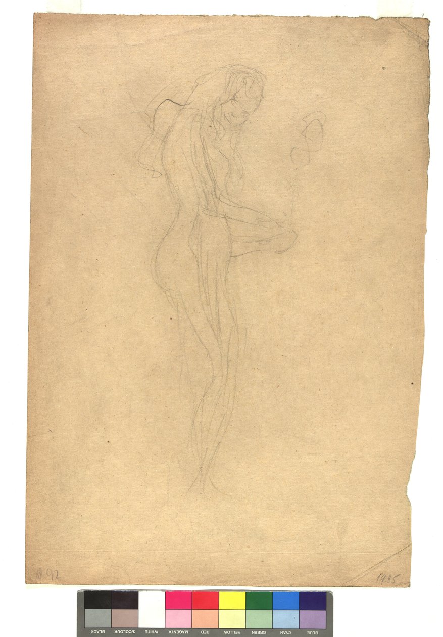 Stehender weiblicher Akt im Profil nach rechts door Gustav Klimt