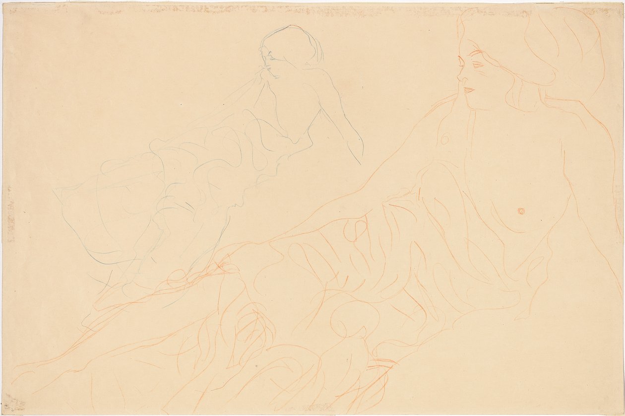 Twee studies van een liggende vrouw, 1913 door Gustav Klimt