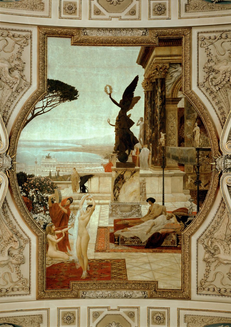 Burgtheater in Wenen, trappenhuis (links): Antiek theater in Taormina door Gustav Klimt
