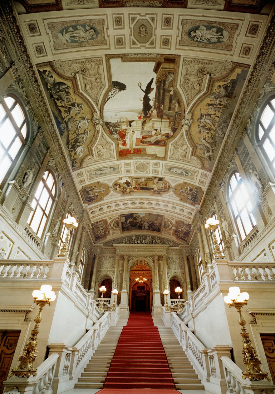 Burgtheater Wenen, trappenhuis (links): Theater in Taormina door Gustav Klimt