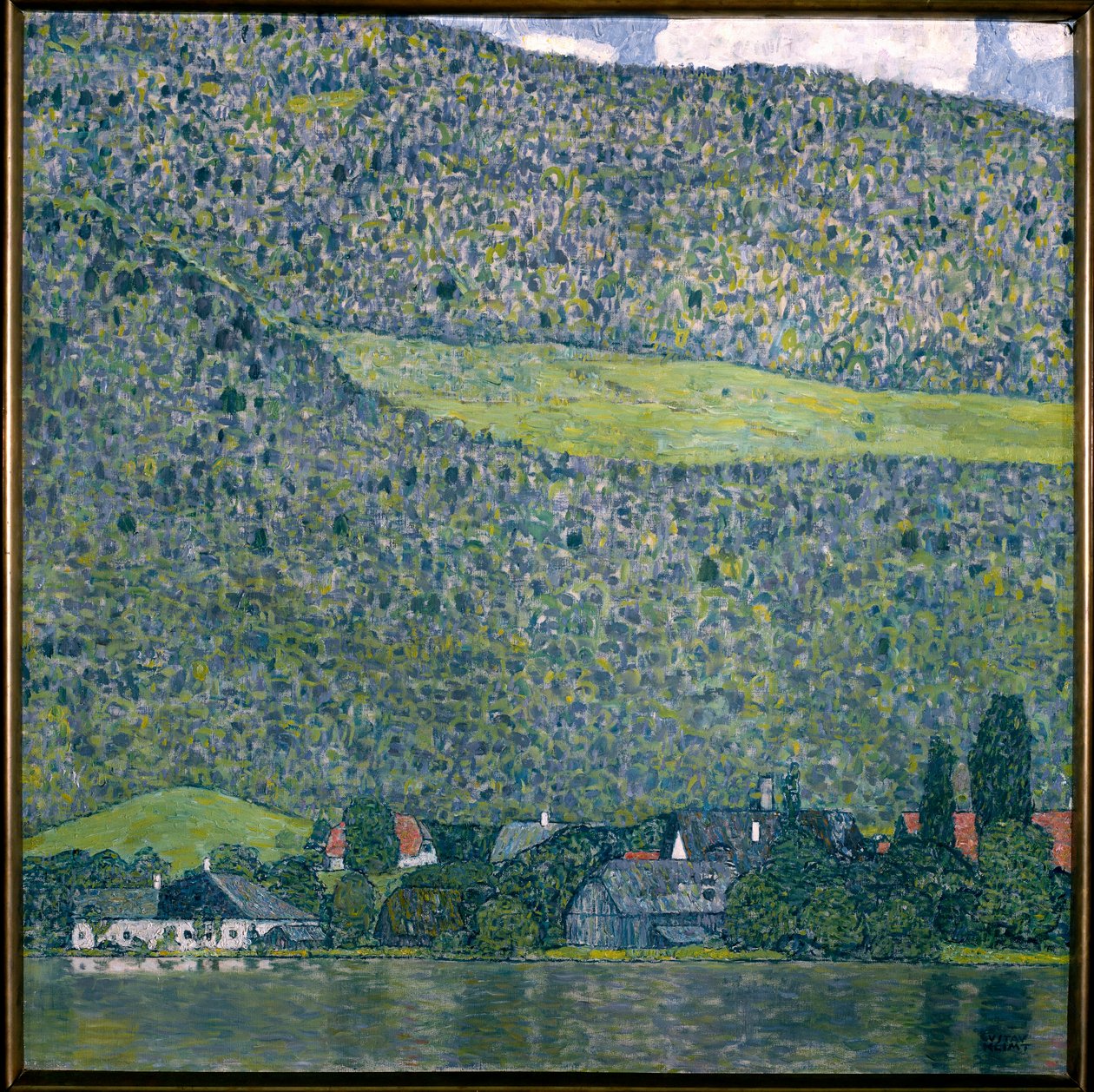 Uitzicht op een kasteel Unterach aan het Attersee-meer, 1915 door Gustav Klimt