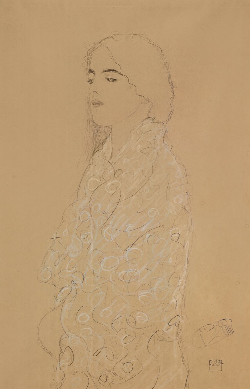 Vrouw met een witte sjaal door Gustav Klimt