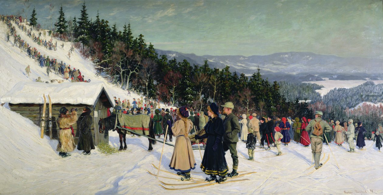 Skicompetitie in Fjelkenhill door Gustav Wentzel