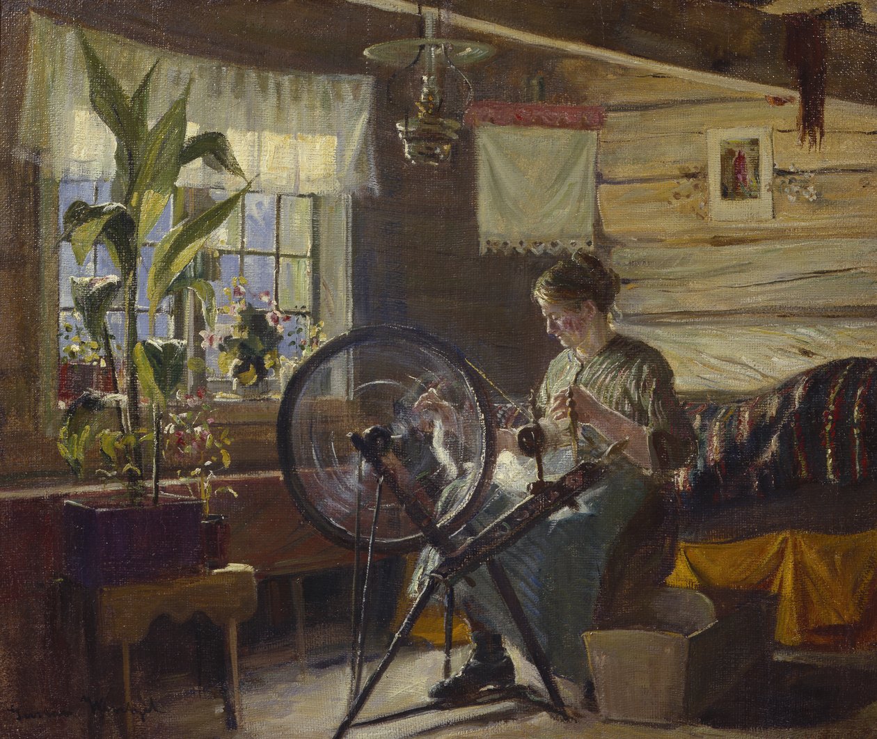 Vrouw in boerderij interieur door Gustav Wentzel