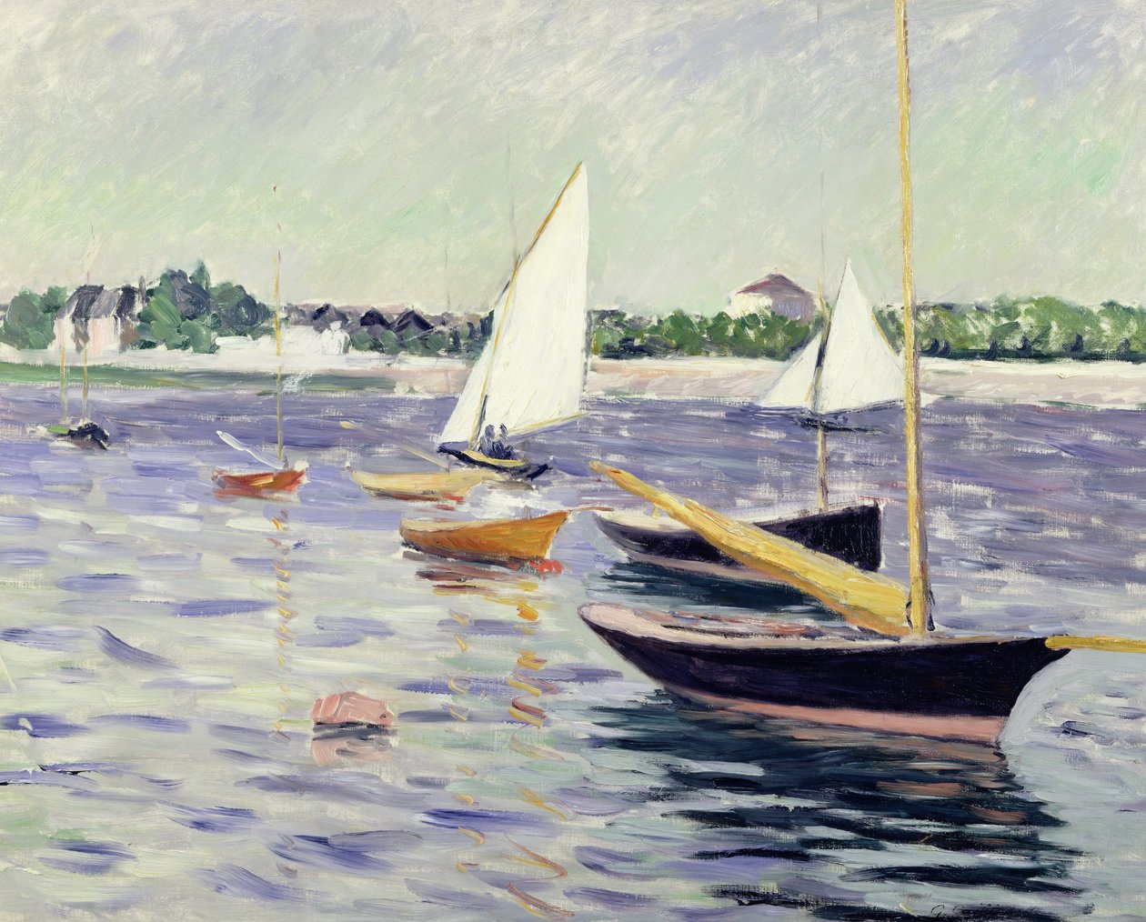 Zeilboten bij Argenteuil, 1891 door Gustave Caillebotte