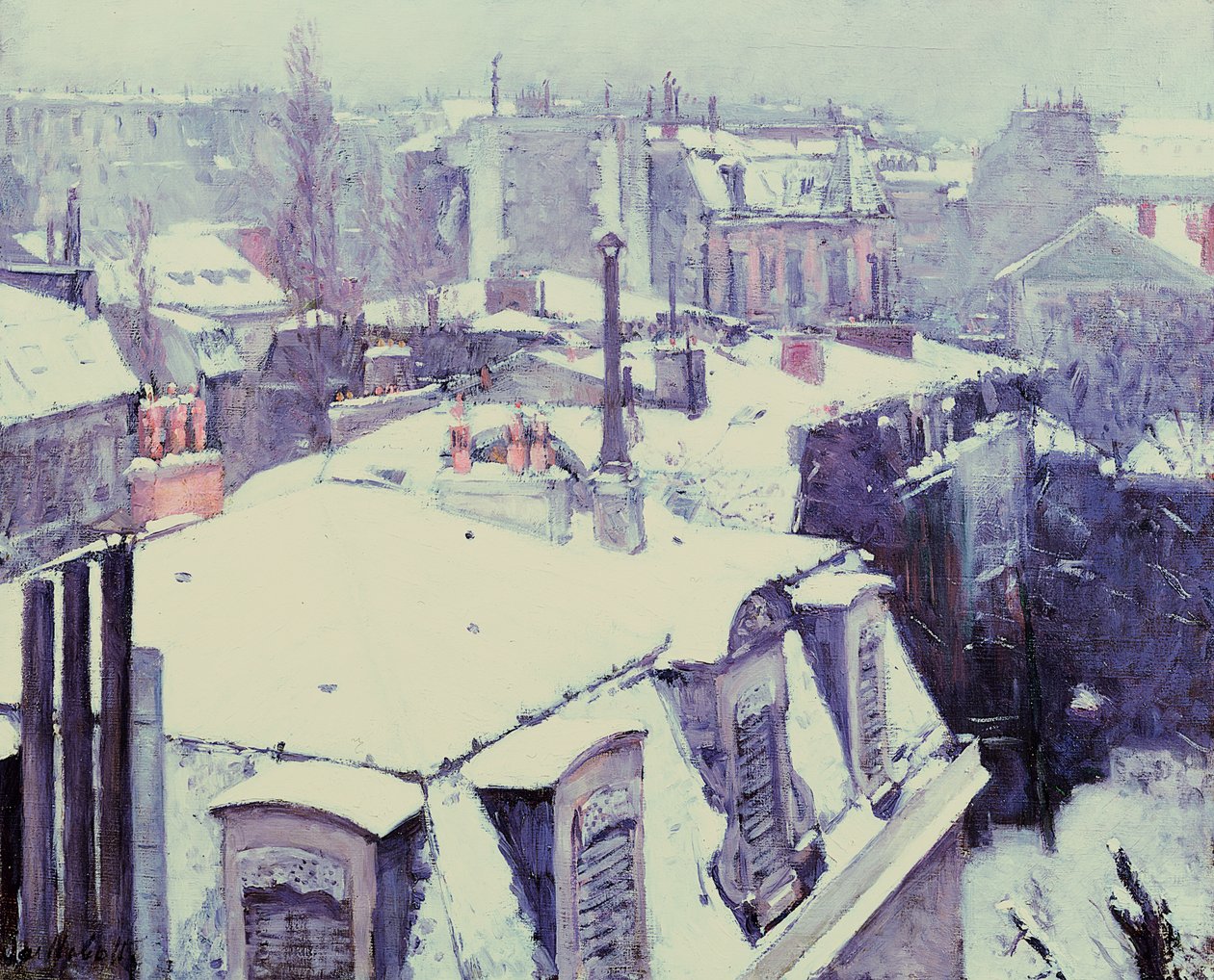Uitzicht op daken (sneeuweffect) of daken onder sneeuw, 1878 door Gustave Caillebotte
