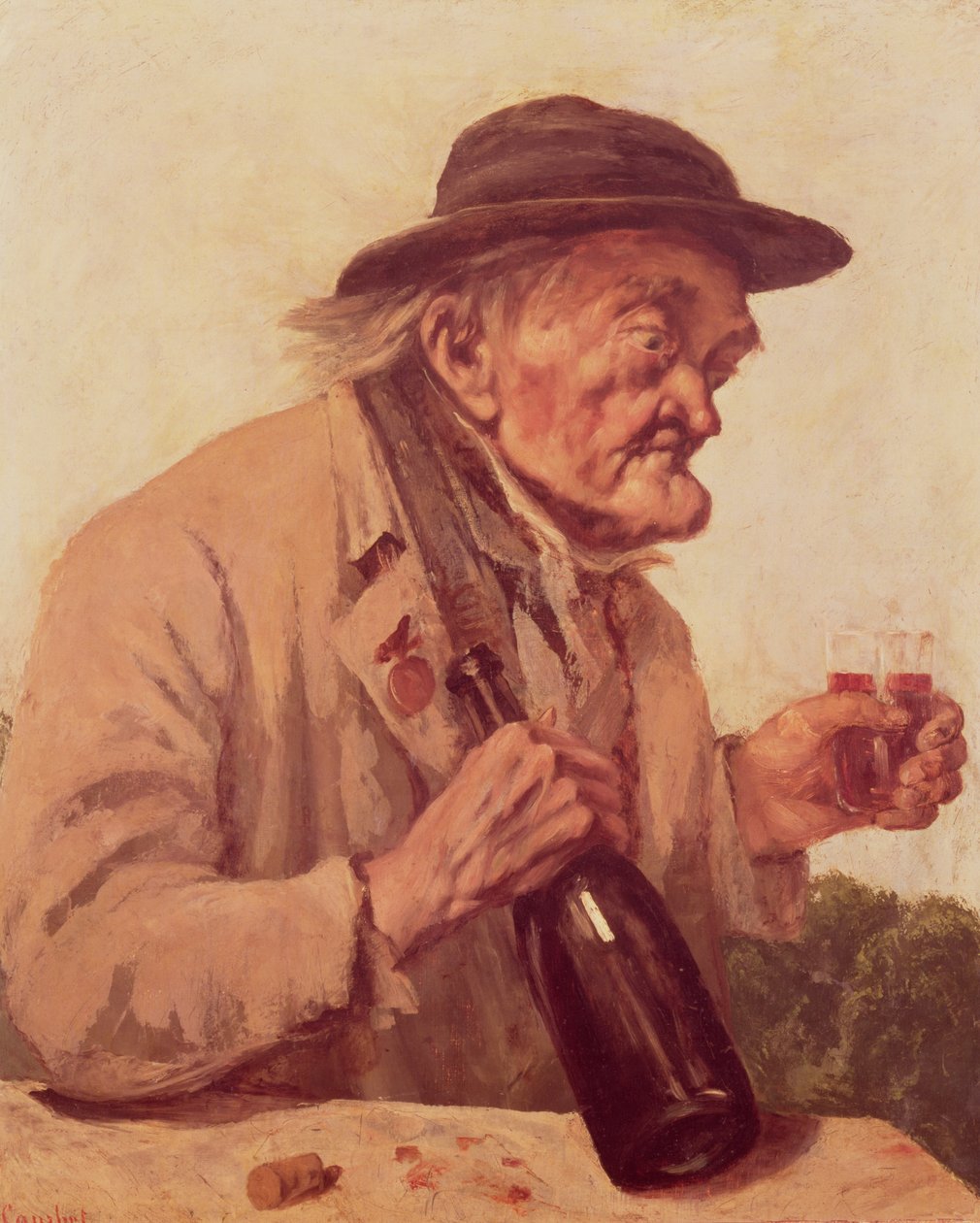 Oude man met een glas wijn door Gustave Courbet