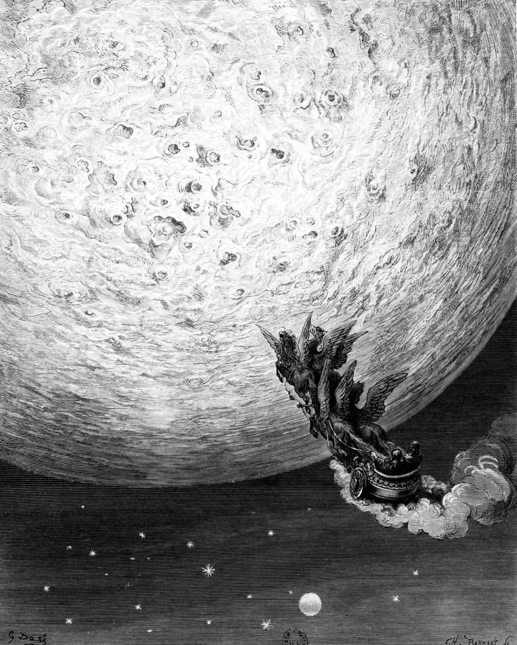 Astolfo op de maan, stanza 70, canto XXXIV uit De razernij van Orlando door Ludovico Ariosto, 1879 door Gustave Dore