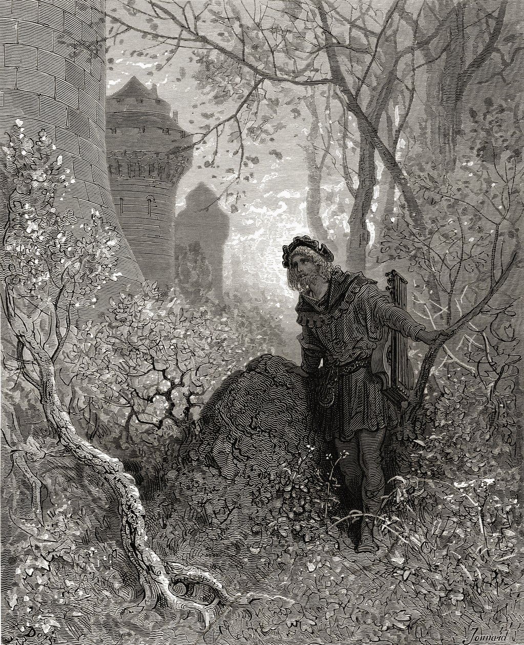 Blondel hoort de stem van Richard (1157-99) Leeuwenhart, illustratie uit 