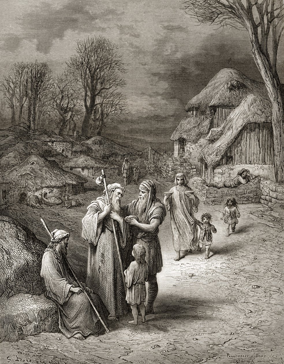 Pelgrims gevoed door boeren, illustratie uit 