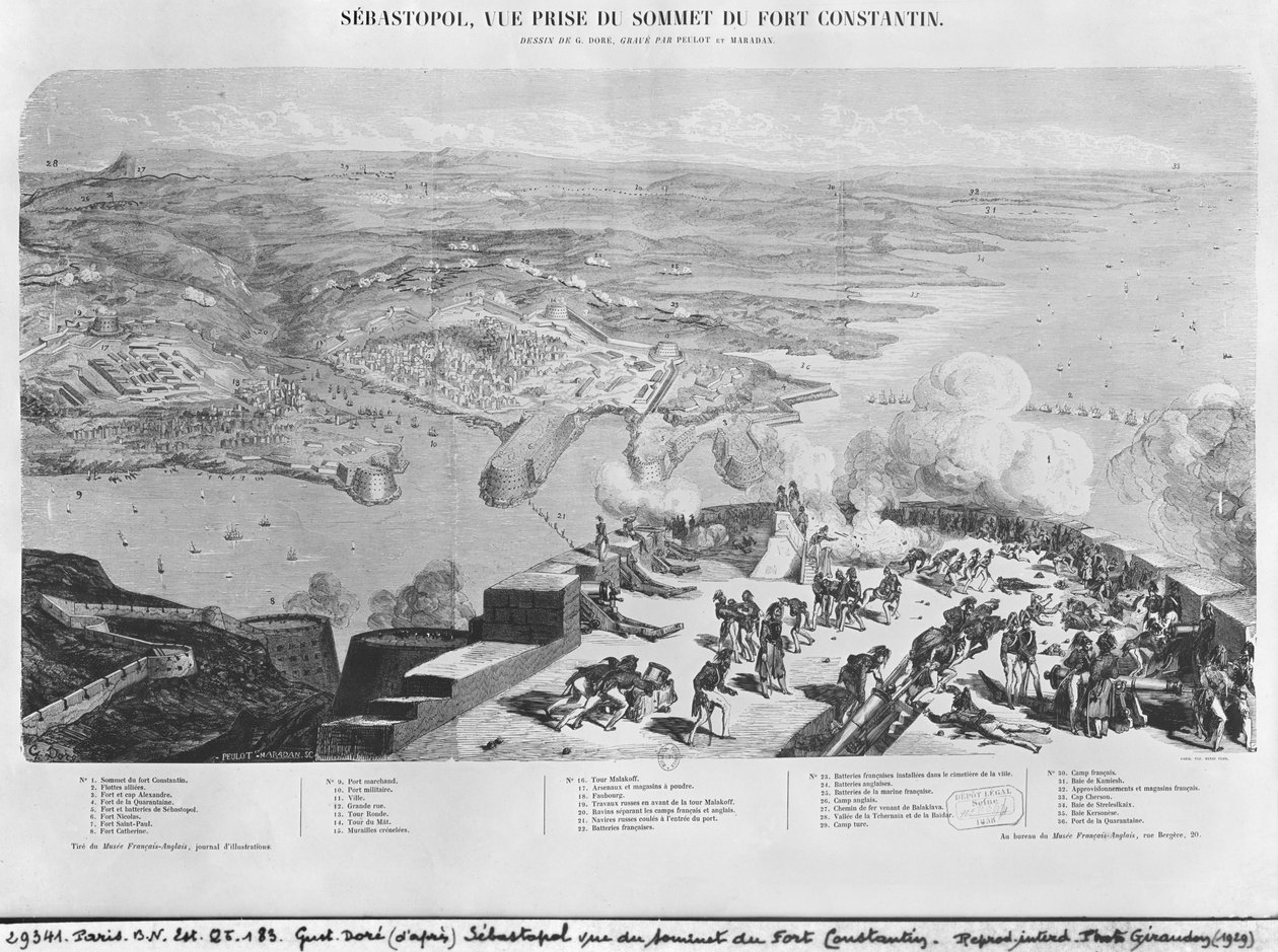 Sebastopol vanaf Fort Constantin, gegraveerd door Peulot Maradan door Gustave Dore