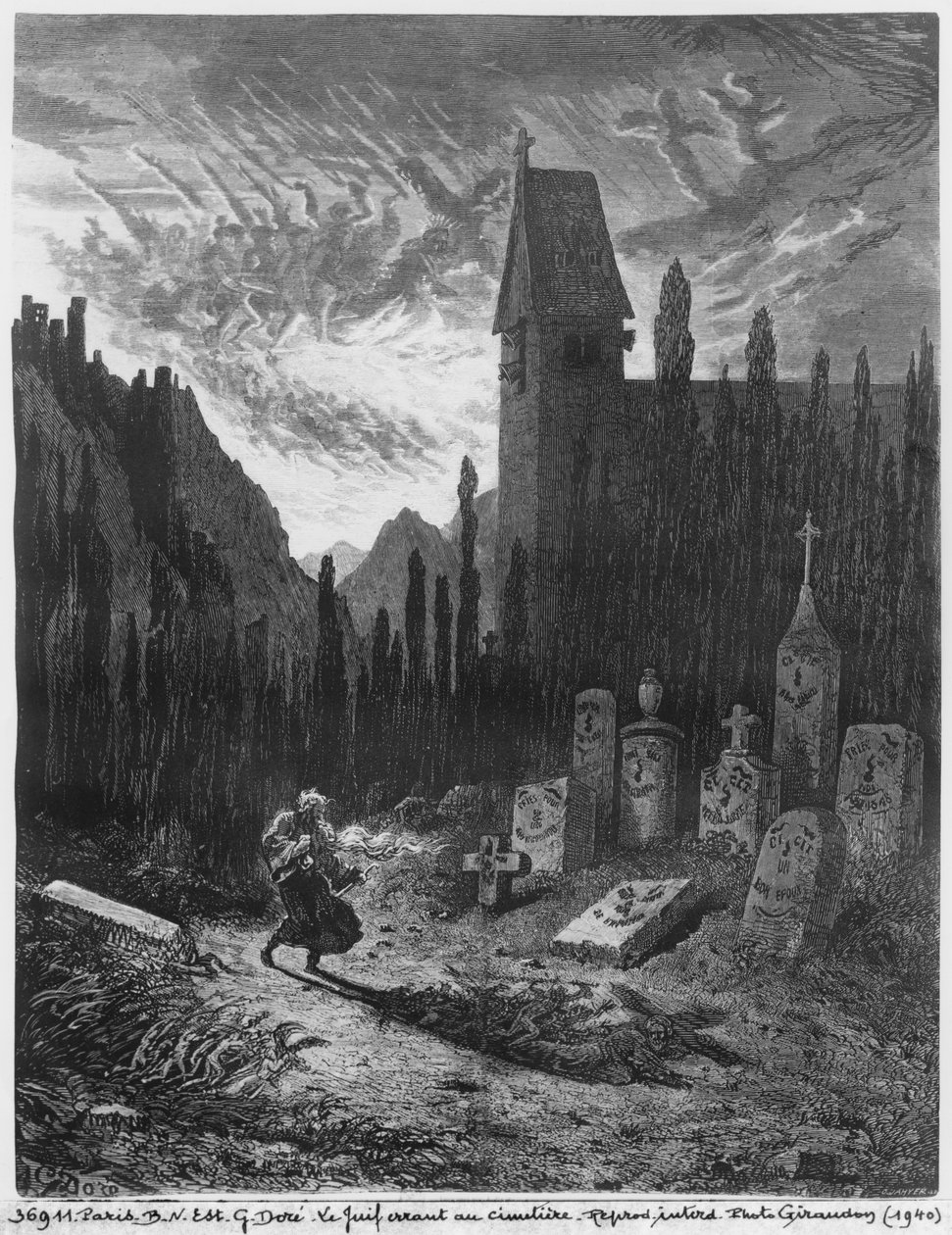 De wandelende Jood op de begraafplaats, gegraveerd door Octave Jahyer door Gustave Dore