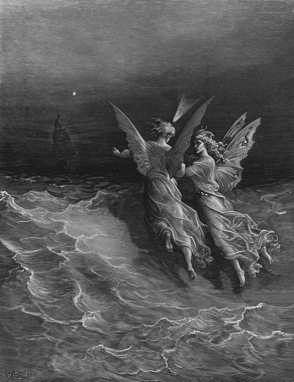 De twee geesten van de Geest van de Zuidpool vragen waarom het schip zo snel reist zonder hulp van wind of zee, scène uit 