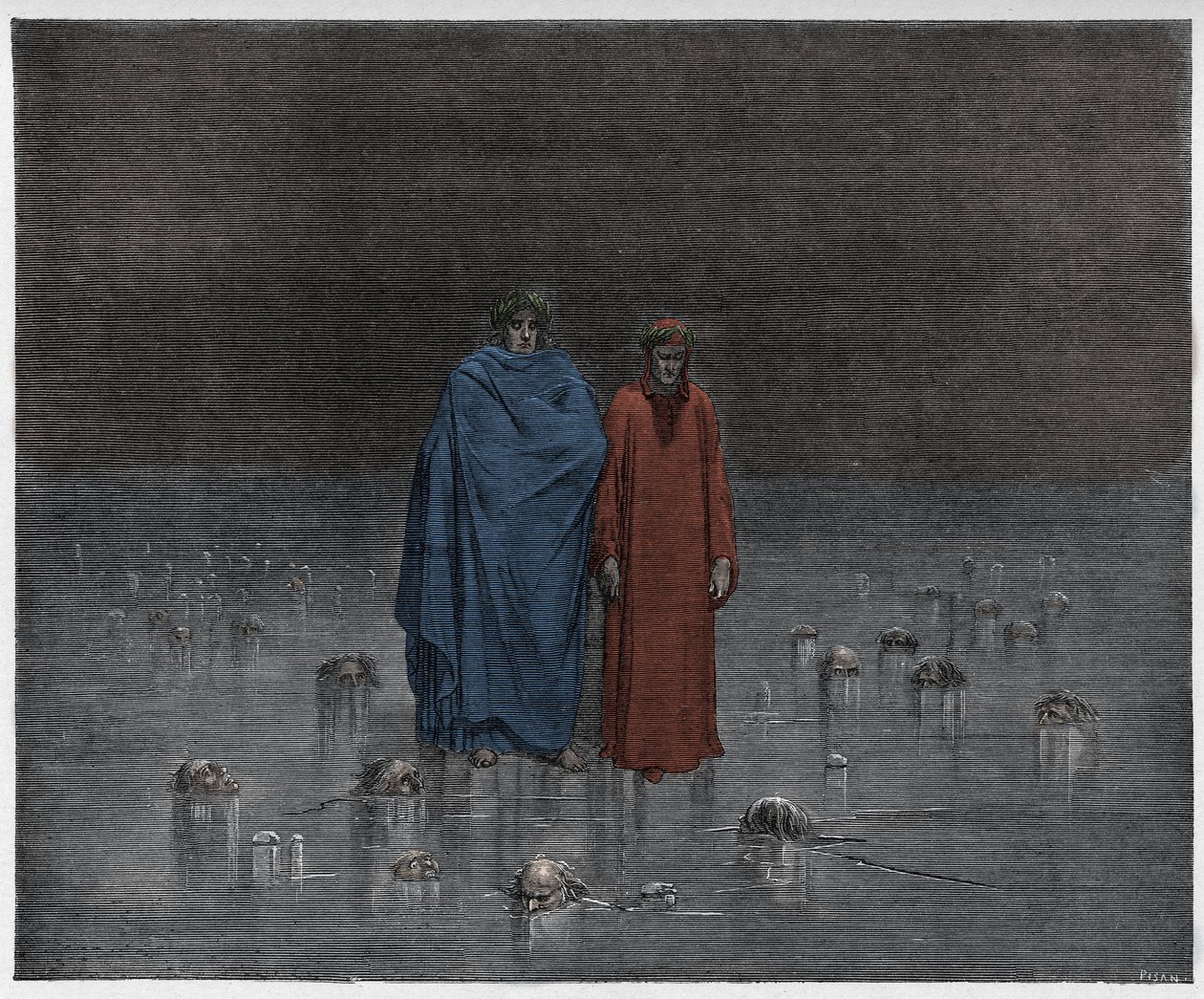 Inferno, Canto 32: De verraders bevroren in het ijs van Cocytus, illustratie uit De Goddelijke Komedie van Dante Alighieri, 1885 door Gustave after Dore