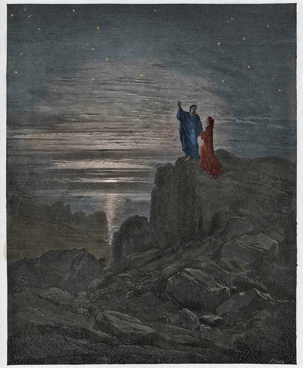 Inferno, Canto 34: De dichters komen uit de hel, illustratie uit De Goddelijke Komedie van Dante Alighieri, 1885 door Gustave after Dore