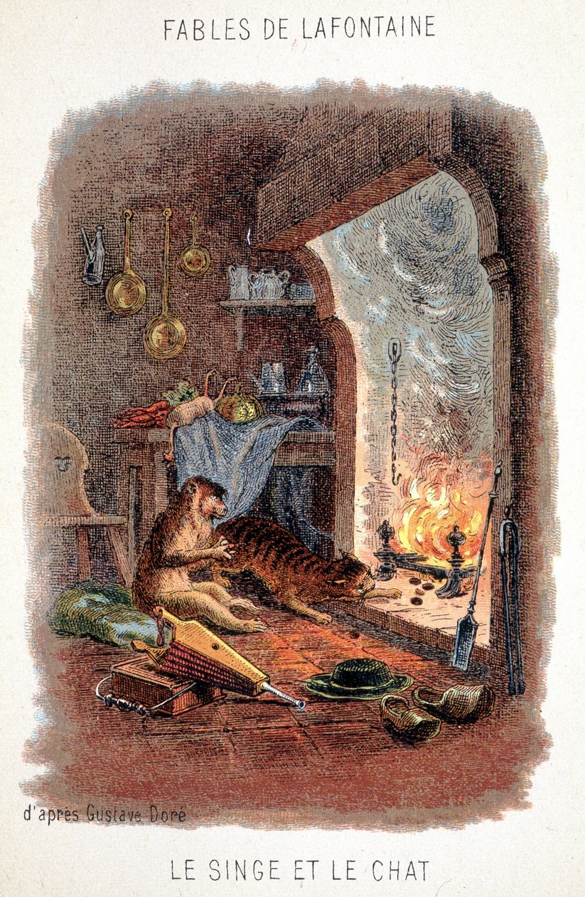 Fabels van La Fontaine: De aap en de kat, naar Gustave Doré door Gustave (after) Dore